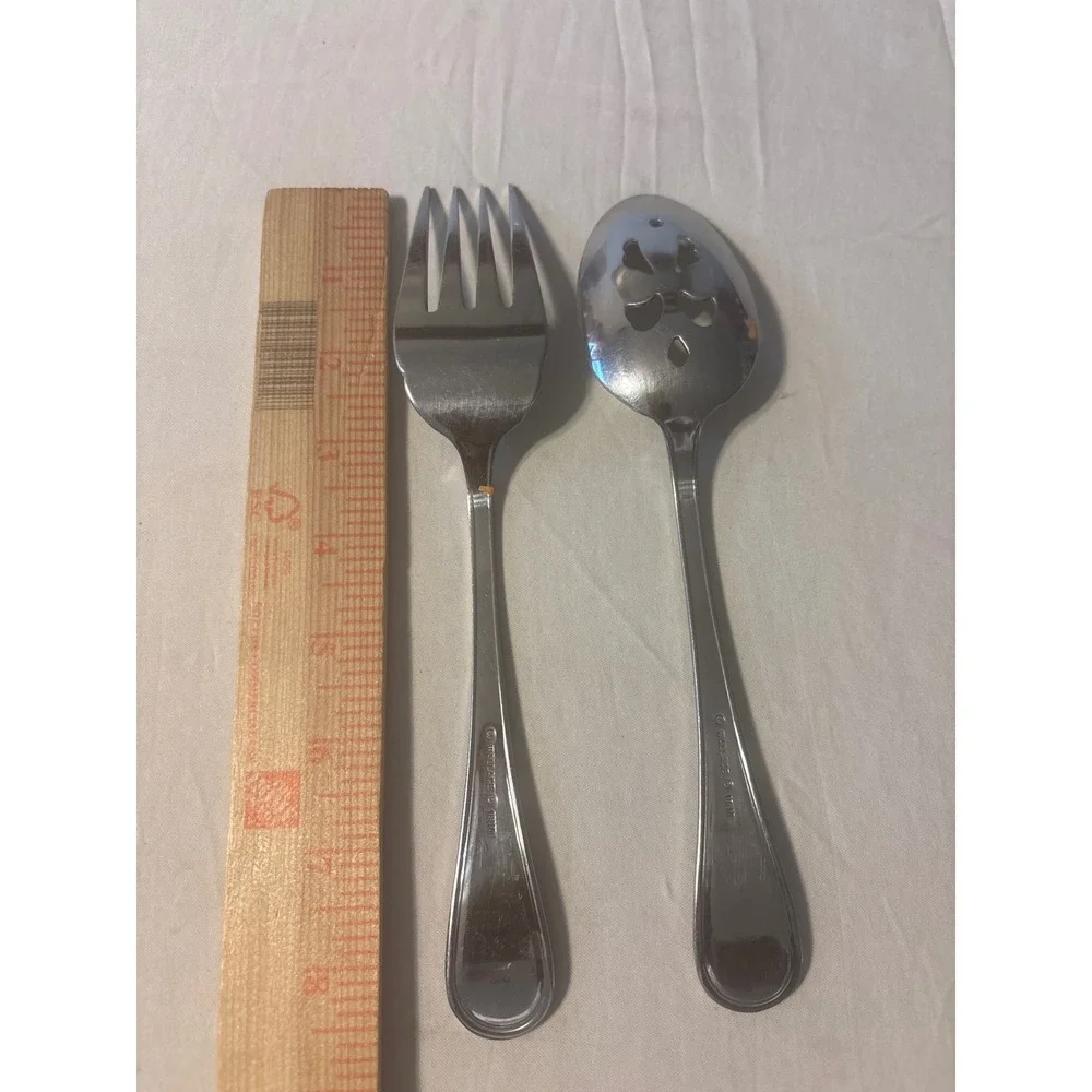 Wallace Serving Set‎ Unisex OS Silver Good 18/10 Stainless Beaded 2pc Fork Spoon